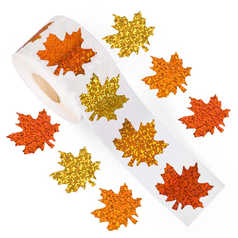 وولاين ملصقات أوراق القيقب الخريفية من Whaline Fall بريق أوراق القيقب ملصقات ورقية 3 ألوان خريفية سباركلي ذاتية اللصق ملصقات ديكور لمجلة ديكور لوازم الحفلات، 500 قطعة - Image 1